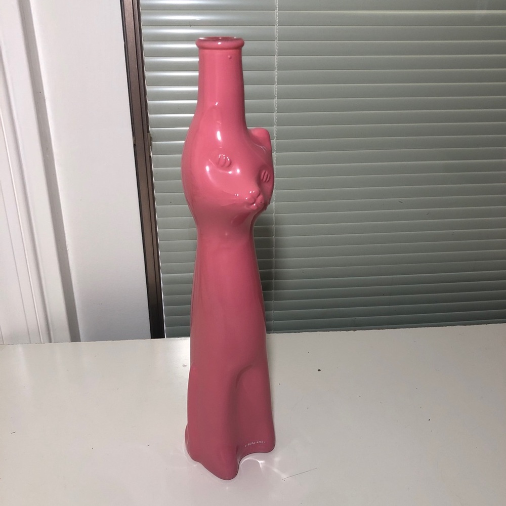 Happy Cat Pink Rheinhessen Riesling Germany Wine Bottle Vase 13” Kitsch 2017